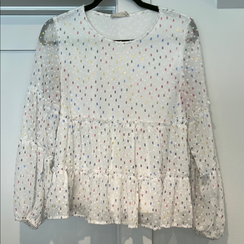 Altar'd State Cream Tiered Ruffled Blouse